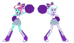 Size: 3000x1750 | Tagged: safe, artist:luuandherdraws, lilac sky, spring step, sunlight spring, equestria girls, braces, cheerleader, cheerleading, equestria girls-ified, pom pom, pony coloring, simple background, transparent background, vector