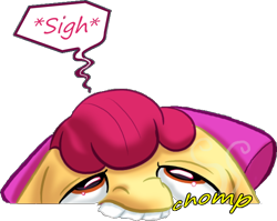 Size: 658x523 | Tagged: safe, artist:pikapetey, derpibooru import, editor:redweasel, apple bloom, pony, bored, chomp, frustrated, reaction image, sigh, simple background, teeth, transparent background