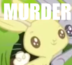 Size: 523x467 | Tagged: safe, edit, edited screencap, screencap, rabbit, filli vanilli, cropped, image macro, jackalope, meme, murder, one word