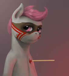 Size: 900x992 | Tagged: dead source, safe, artist:pig-fish, derpibooru import, scootaloo, arrow, crying, makeup, solo