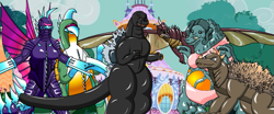 Size: 695x288 | Tagged: safe, artist:tktoons, kaiju, anguirus, biollante, carousel boutique, flash animation, gigan, godzilla, godzilla (series), intro, parody, rodan, toho kingdom toons, wat