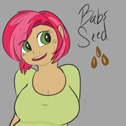 Size: 800x800 | Tagged: safe, artist:mt, derpibooru import, babs seed, human, boobs seed, breasts, female, humanized, solo