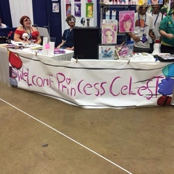 Size: 640x640 | Tagged: artist needed, safe, derpibooru import, human, friendship is witchcraft, 2014, artist alley, banner, bronycon, convention, defictionalization, irl, irl human, photo, stall, vendor, we couldn't fit it all in, welcome princess celest