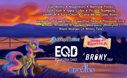 Size: 935x576 | Tagged: safe, artist:kreativemagic, oc, oc only, oc:golden gates, a brony tale, babscon, babscon mascots, city, convention, equestria daily, legends of equestria, ponyville live, poster, scenery, solo, sunset