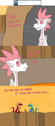 Size: 1280x2878 | Tagged: safe, artist:dmann892, derpibooru import, fizzle, garble, dragon, ask, ask closet fizzle, comic, looking up, teenaged dragon, tumblr, volcano