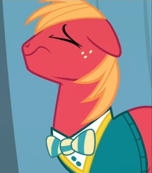 Size: 710x810 | Tagged: safe, screencap, big macintosh, earth pony, pony, filli vanilli, bowtie, male, ponytones outfit, solo, stallion