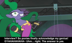 Size: 1600x973 | Tagged: safe, derpibooru import, mane-iac, pony, comic:celestia's servant interview, power ponies (episode), antagonist, caption, cs captions, female, insanity, interview, mane, mare, solo