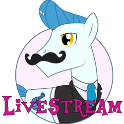 Size: 1000x1000 | Tagged: safe, artist:mummifiedthunderbird, oc, oc only, oc:juris caviet, unicorn, clothes, facial hair, livestream, male, moustache, necktie, solo, stallion, suit