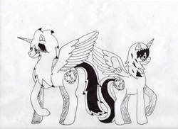 Size: 3509x2550 | Tagged: safe, artist:maximirusupauaa, derpibooru import, oc, oc only, alicorn, pony, alicorn oc, black and white, grayscale, monochrome, traditional art