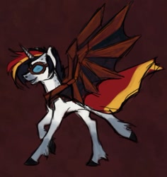 Size: 480x509 | Tagged: safe, artist:tracymod, oc, oc only, pony, unicorn, artificial wings, augmented, goggles, gryffindor, harry potter, mechanical wing, solo, wings