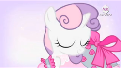 Size: 1920x1080 | Tagged: safe, screencap, sweetie belle, for whom the sweetie belle toils, clothes, hub logo, solo