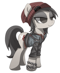 Size: 1227x1500 | Tagged: safe, artist:burnoid096, derpibooru import, beanie, chains, clothes, delsin rowe, hat, infamous, infamous second son, ponified, rule 63, smiling, solo