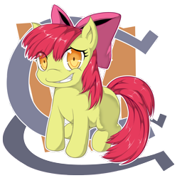 Size: 3877x3898 | Tagged: safe, artist:zaiyaki, derpibooru import, apple bloom, earth pony, pony, female, filly, horseshoes, sheepish grin, simple background, solo, transparent background