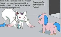 Size: 1024x621 | Tagged: safe, derpibooru import, fluffy pony, incubator (species), contract, fluffy pony foals, kyubey, puella magi madoka magica