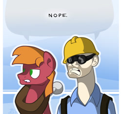 Size: 816x764 | Tagged: safe, artist:trace-101, derpibooru import, big macintosh, earth pony, pony, crossover, engineer, male, nope, reaction image, stallion, team fortress 2