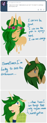 Size: 816x2135 | Tagged: safe, artist:twitchygreyfox, derpibooru import, oc, oc only, oc:splendid sigh, anthro, unicorn, crying, floral head wreath, flower in hair, tumblr