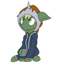 Size: 1280x1315 | Tagged: safe, artist:erthilo, derpibooru import, oc, oc only, oc:murky, fallout equestria, fallout equestria: murky number seven, clothes, hoodie, onesie, solo