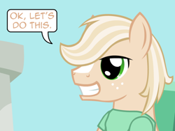 Size: 640x480 | Tagged: safe, artist:aha-mccoy, derpibooru import, oc, oc only, oc:jay aaron mclovin, pony, nopony-ask-mclovin, hospital gown, male, solo, speech bubble, stallion