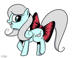 Size: 800x650 | Tagged: safe, artist:catfood-mcfly, oc, oc only, oc:straight smiles, earth pony, pony, braces, female, solo, tail bow