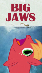 Size: 1000x1732 | Tagged: safe, big macintosh, fish, filli vanilli, big mac's big mouth, big mackerel, exploitable meme, jaws, meme, parody, solo, species swap