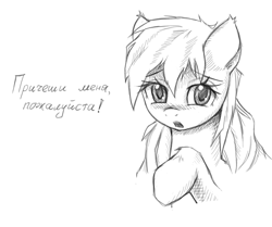 Size: 692x579 | Tagged: artist needed, safe, derpibooru import, oc, oc only, cute, looking at you, monochrome, russian, solo
