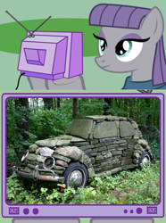 Size: 564x760 | Tagged: safe, maud pie, maud pie (episode), car, exploitable meme, meme, obligatory pony, rock, stone car, tv meme