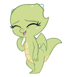 Size: 600x680 | Tagged: safe, artist:queencold, derpibooru import, oc, oc only, oc:jade, dragon, baby dragon, dragoness, giggling, simple background, solo, transparent background