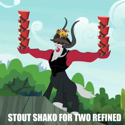 Size: 871x872 | Tagged: safe, derpibooru import, lord tirek, centaur, twilight's kingdom, demoman, demopan, exploitable meme, hat, horns, lord tirek's outstretched arms, male, meme, nose ring, open mouth, solo, stout shako for two refined, sunglasses, team fortress 2, text, tree