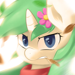 Size: 1240x1240 | Tagged: safe, artist:marble-soda, derpibooru import, oc, oc only, oc:minty, pony, unicorn, angry, backlighting, badass, bust, close-up, motion blur, portrait, solo