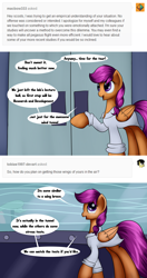 Size: 3600x6808 | Tagged: safe, artist:grennadder, derpibooru import, scootaloo, ask, clothes, lab coat, scientist, scientist scoots, solo, tumblr, wind tunnel