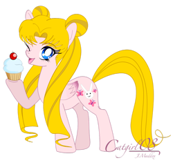 Size: 900x862 | Tagged: safe, artist:catgirl08, pegasus, pony, cupcake, ponified, sailor moon, serena tsukino, solo, tsukino usagi, wink