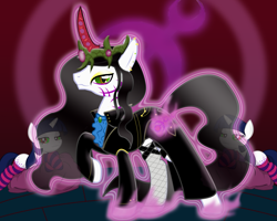 Size: 2025x1620 | Tagged: safe, artist:shwiggityshwah, derpibooru import, alicorn, pony, unicorn, beanbag chair, bedroom eyes, chaos, clothes, coat, crown, daemon, daemonette, fabulous, fangs, god, heresy, jeans, male, piercing, ponified, slaanesh, socks, stockings, striped socks, tattoo, this will end in heresy, this will end in jail time, this will end in pain, this will end in pain and/or death, this will end in snu snu, this will end in tears, this will end in tears and/or death, trap, vest, warhammer (game), warhammer 40k, warp