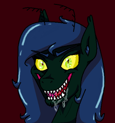 Size: 404x429 | Tagged: safe, artist:mittenpatty, derpibooru import, bug pony, original species, dark, drool, fangs, grin, queen, solo