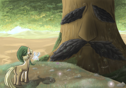 Size: 1024x717 | Tagged: safe, artist:novaquinmat, derpibooru import, great deku tree, hilarious in hindsight, link, navi, ponified, the legend of zelda, video game