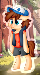 Size: 1568x2958 | Tagged: safe, artist:shyshyoctavia, pony, bipedal, clothes, colt, dipper pines, gravity falls, ponified, scrunchy face, solo