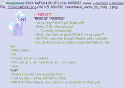 Size: 498x354 | Tagged: safe, cloudchaser, flitter, /mlp/, anon in equestria, rejection is magic, text