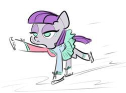 Size: 969x722 | Tagged: safe, artist:nobody, maud pie, the gift of the maud pie, :<, clothes, ice skates, ice skating, majestic, maudjestic, raised hoof, raised leg, skating, sketch, skirt, solo