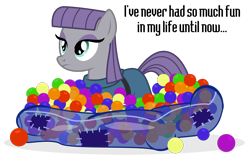 Size: 1200x747 | Tagged: safe, artist:masem, artist:pixelkitties, derpibooru import, maud pie, ball pit, dashcon, dialogue, excited, fun, simple background, solo, transparent background, vector