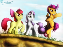 Size: 2048x1536 | Tagged: safe, artist:rainihorn, derpibooru import, apple bloom, scootaloo, sweetie belle, cutie mark crusaders