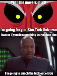 Size: 768x1019 | Tagged: safe, derpibooru import, lord tirek, benjamin sisko, exploitable meme, meme, star trek, tirek vs everyone meme, tirek vs the captains, vulgar