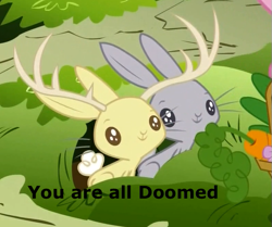 Size: 561x469 | Tagged: safe, screencap, rabbit, filli vanilli, animal, burrow, doomed, duo, image macro, jackalope, meme