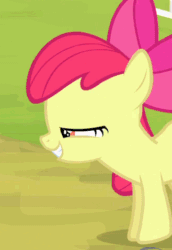 Size: 329x478 | Tagged: safe, screencap, apple bloom, season 4, somepony to watch over me, animated, cropped, filly, happy, invisible stallion, out of context, solo