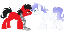 Size: 1024x507 | Tagged: safe, artist:xnightmelody, derpibooru import, oc, oc only, earth pony, pony, blank flank, clothes, commission, crowneprince, evil, glare, glasses, good, grin, ponysona, scarf, solratic, stares, vs