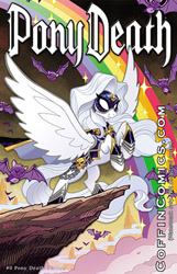 Size: 288x446 | Tagged: safe, artist:tonyfleecs, derpibooru import, pegasus, pony, armor, blackletter, cover, lady death, mask, ponified, rainbow, solo, white hair