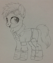 Size: 728x863 | Tagged: safe, artist:astrophysicks, derpibooru import, goggles, monochrome, neptune, ponified, rwby, traditional art