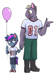 Size: 1632x2216 | Tagged: safe, artist:looji, derpibooru import, oc, oc only, oc:skyline junior, oc:skyline senior, anthro, balloon