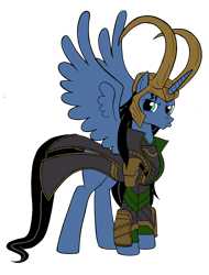 Size: 778x1026 | Tagged: safe, artist:edcom02, artist:jmkplover, alicorn, pony, crossover, helmet, loki, marvel, ponified, simple background, solo, transparent background