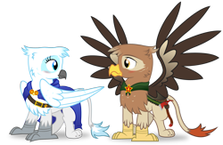 Size: 2354x1532 | Tagged: safe, artist:icaron, derpibooru import, oc, oc only, oc:arvid, oc:pilvi, griffon, female, male, show accurate, simple background, straight, transparent background, vector