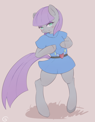 Size: 800x1025 | Tagged: safe, artist:ostuffles, maud pie, pony, semi-anthro, bipedal, blushing, rock candy necklace, simple background, solo, standing