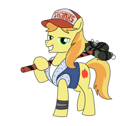 Size: 894x894 | Tagged: safe, artist:mattx16, derpibooru import, braeburn, cap, crossover, dead rising, dead rising 3, dick baker, grenade, grenades, hat, pummel blast, shanks, sledgehammer, smiling